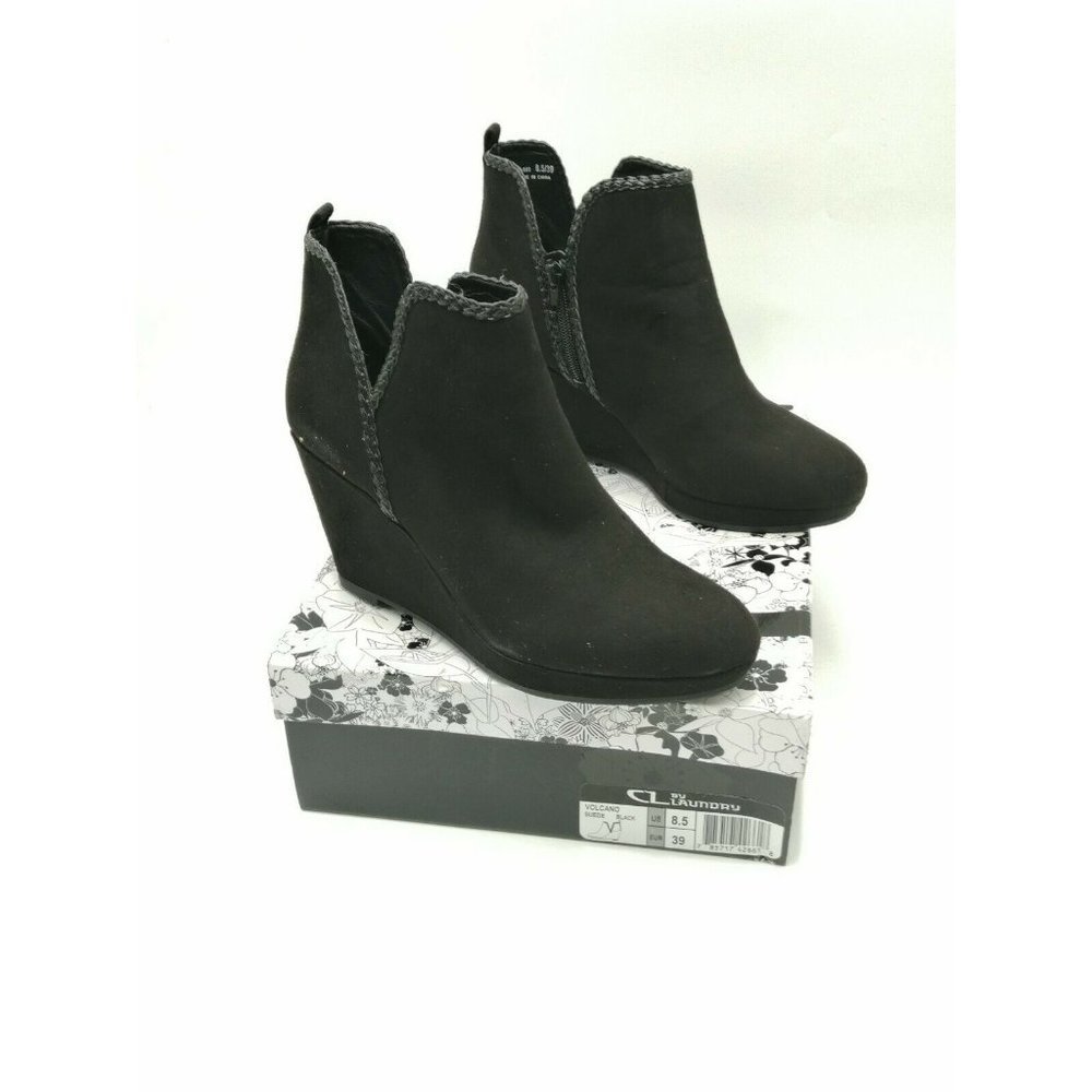 Chinese Laundry Volcano Black Wedge Booties Braided Trim Ankle Boots Women’s 8.5